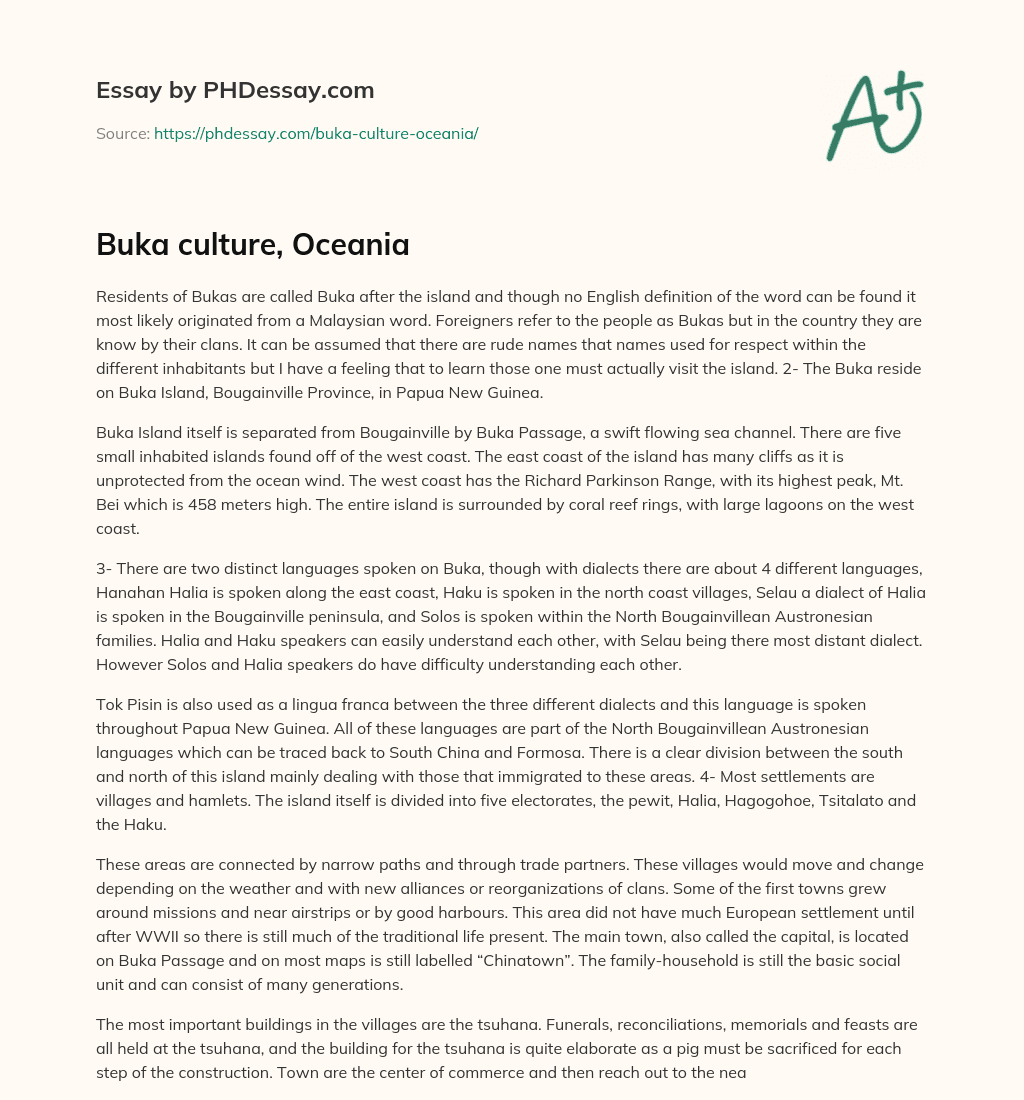 Buka culture, Oceania essay