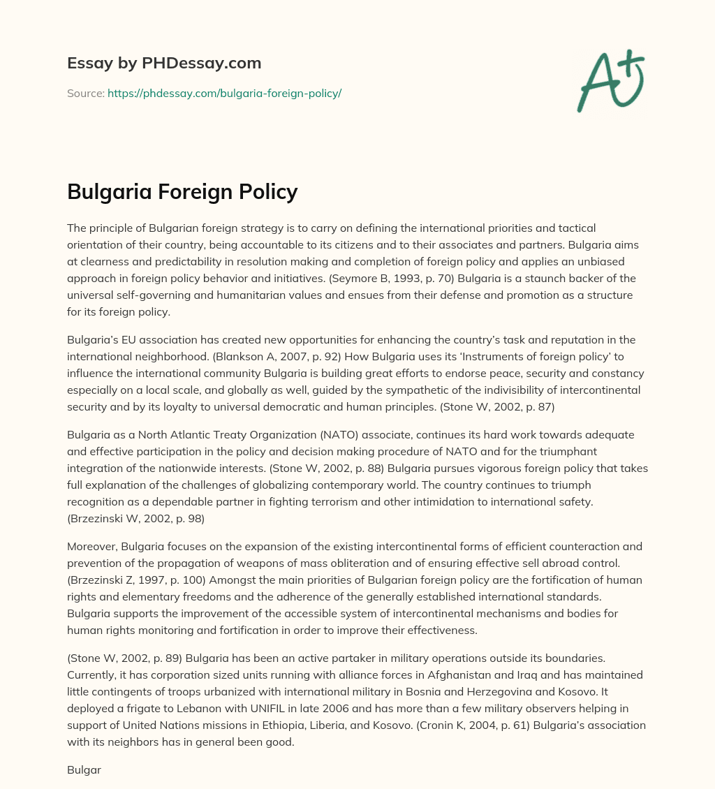 Bulgaria Foreign Policy essay