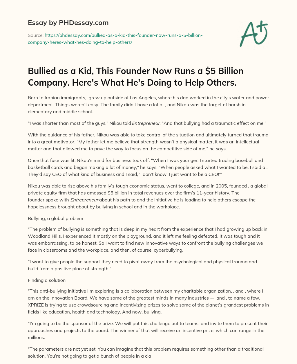 From Bullying Victim to CEO: The Inspiring Story of Nikou Madani essay