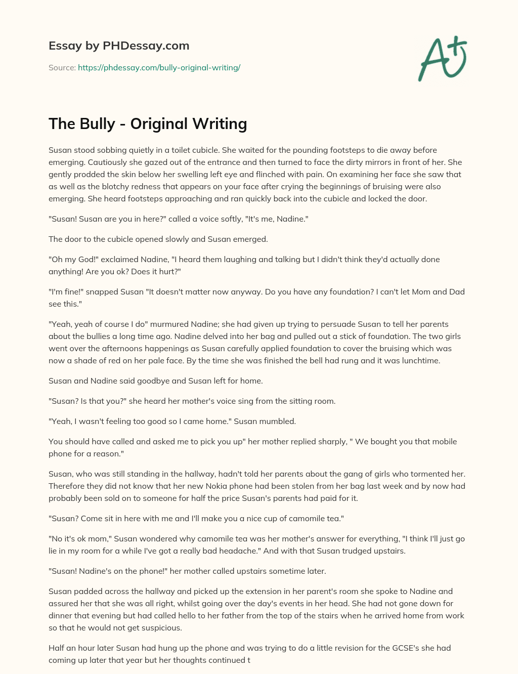 The Bully – Original Writing essay