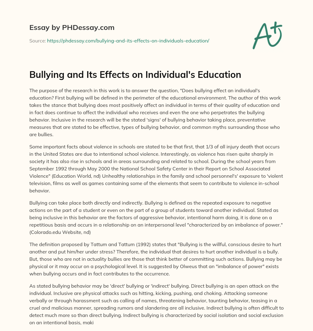 effects of bullying to students research paper