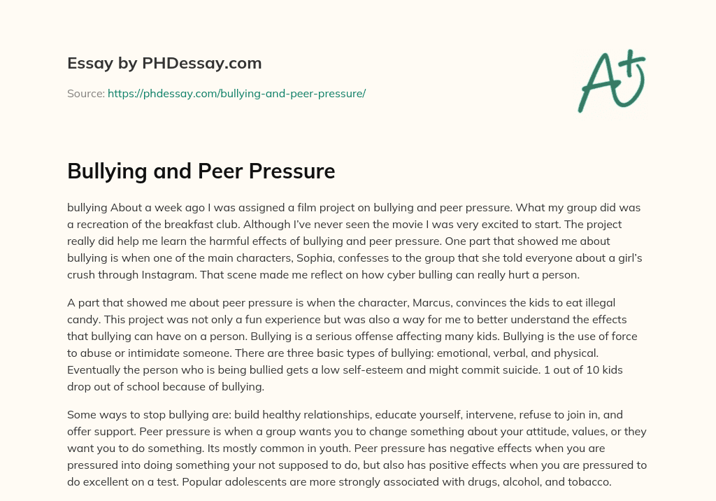 bullying and peer pressure essay