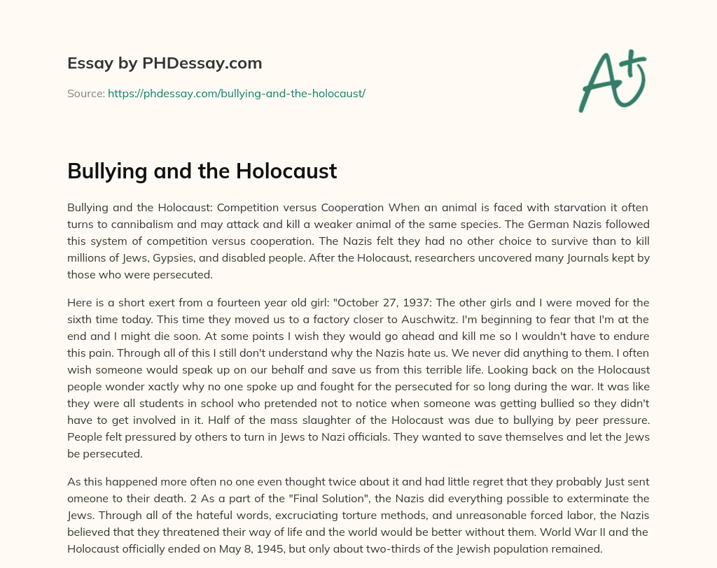 Bullying and the Holocaust essay