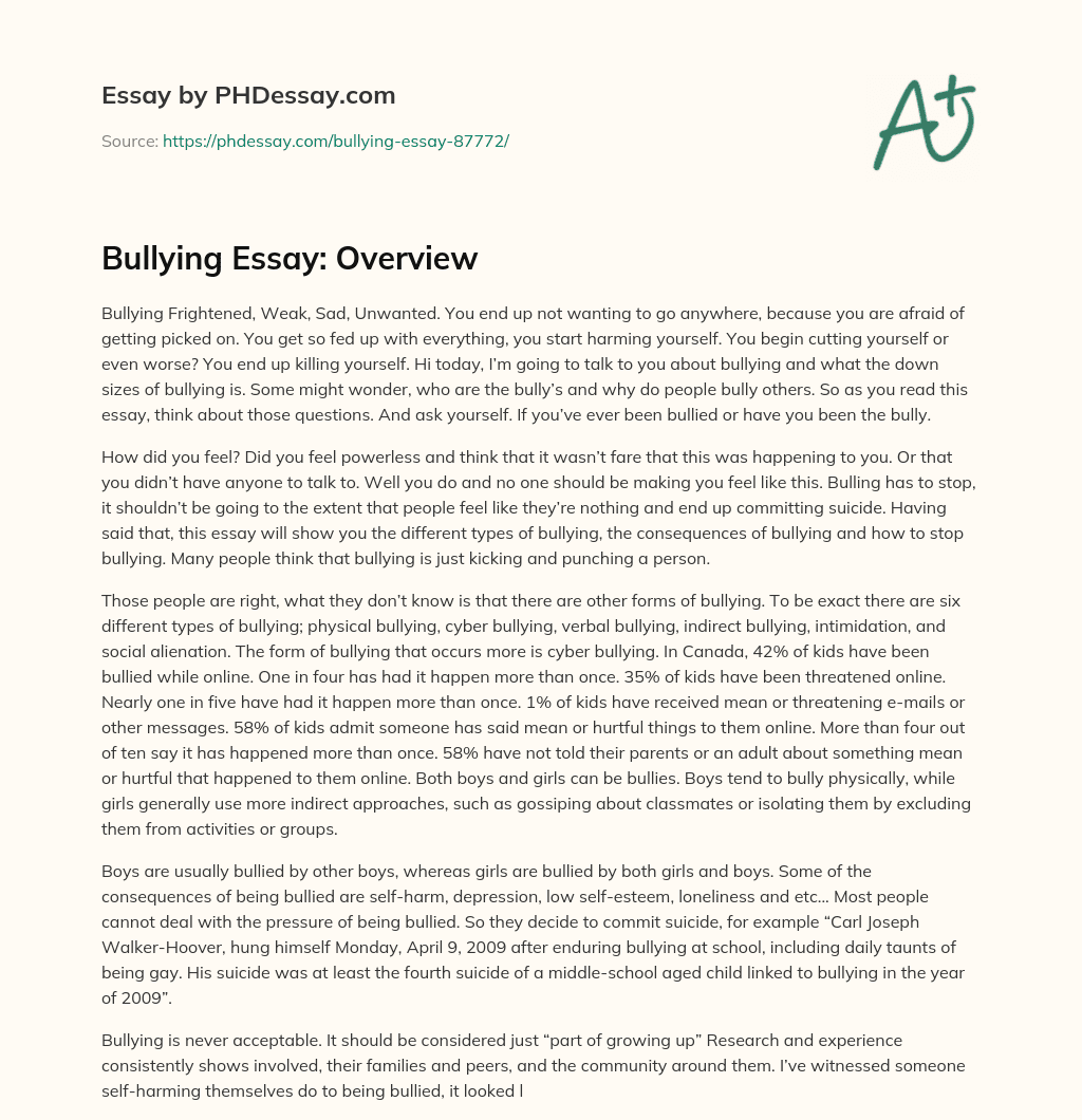 Bullying Essay: Overview essay