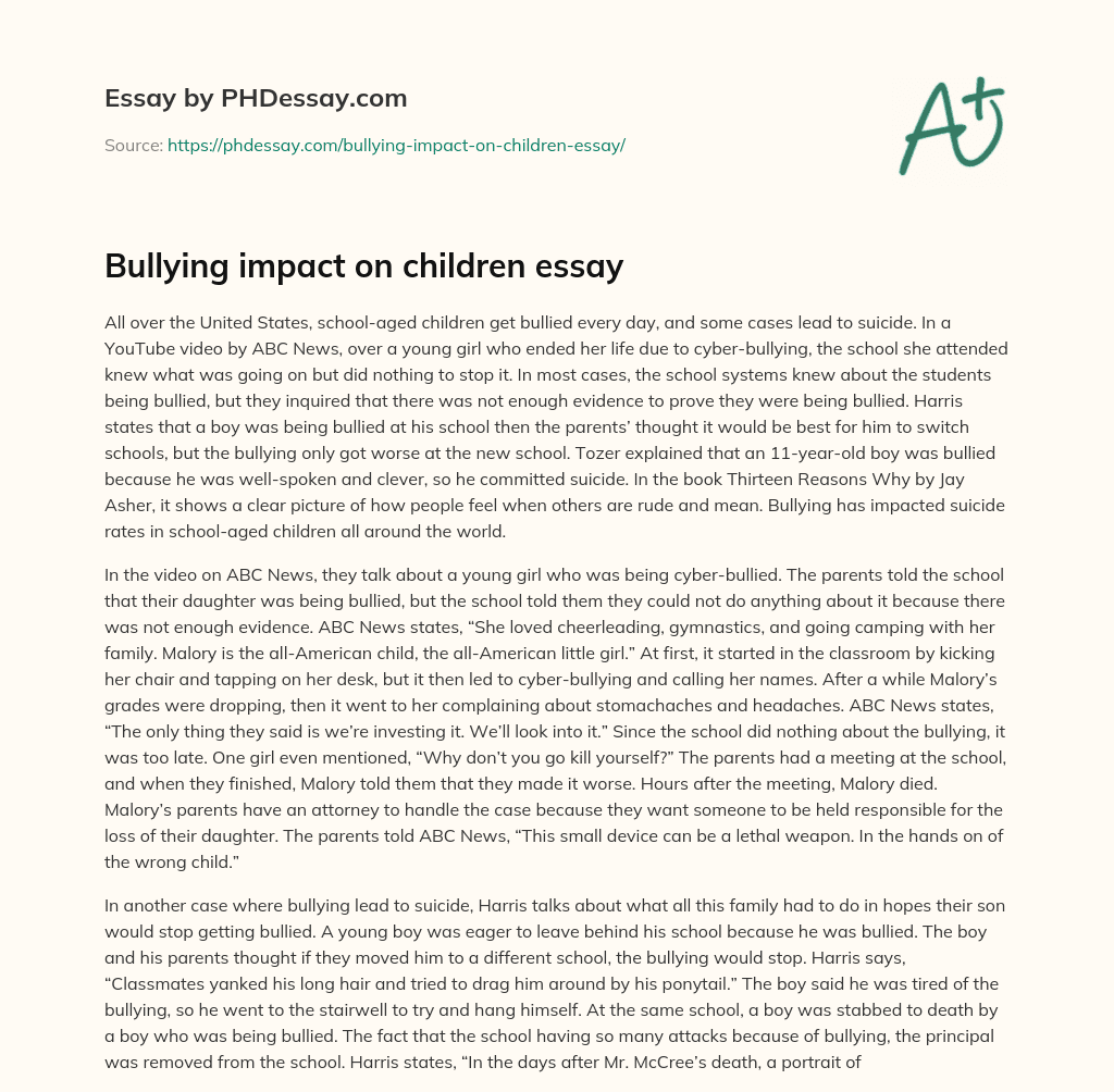 Bullying impact on children essay essay