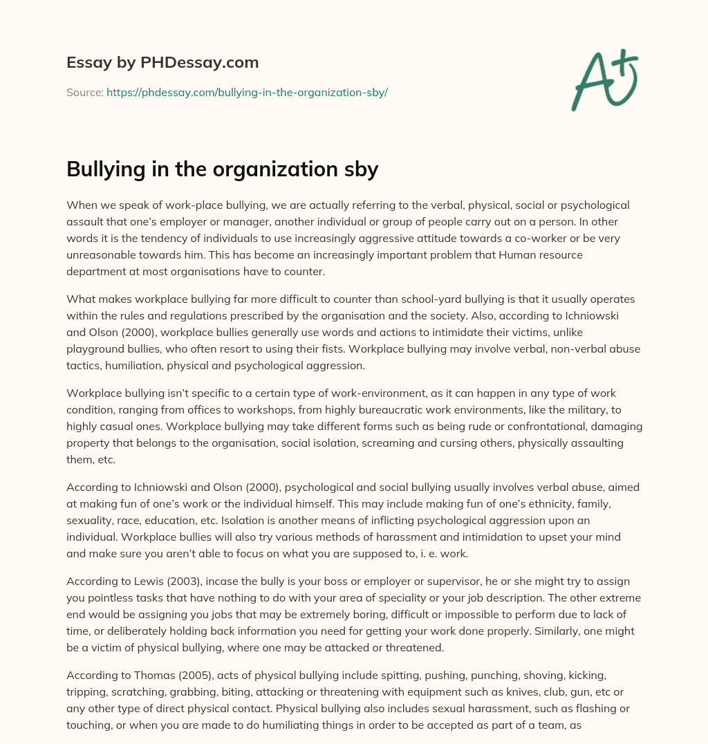 Bullying in the organization sby essay