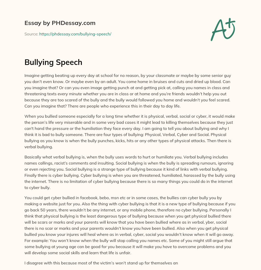 Bullying Speech essay