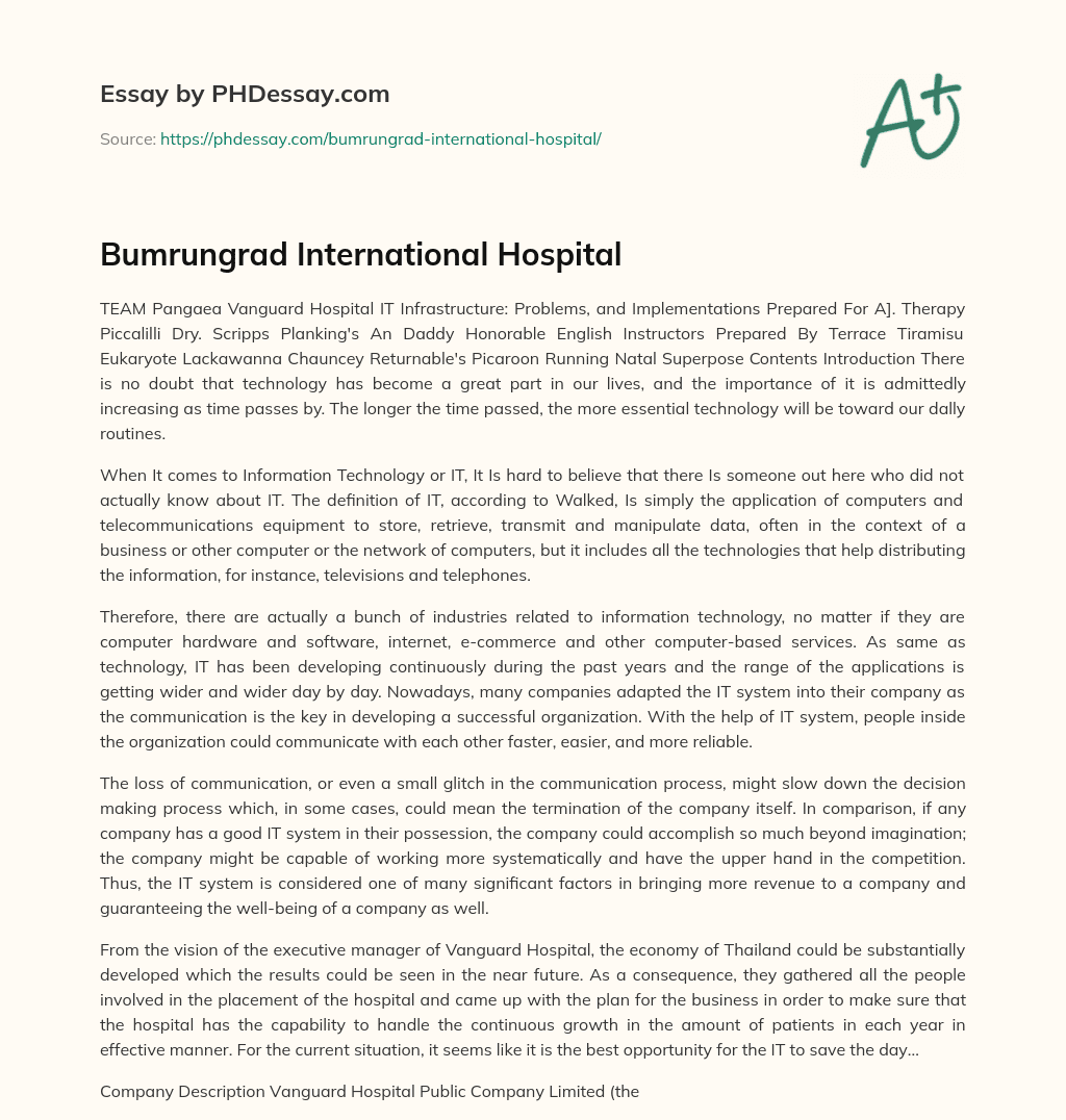 Bumrungrad International Hospital essay