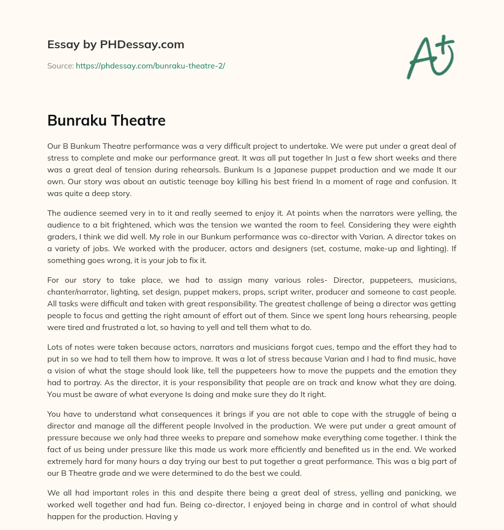 Bunraku Theatre essay