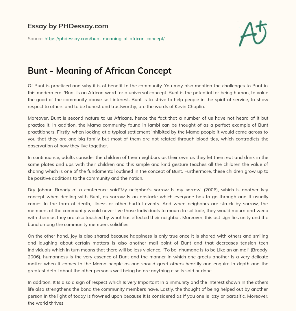 Bunt – Meaning of African Concept essay