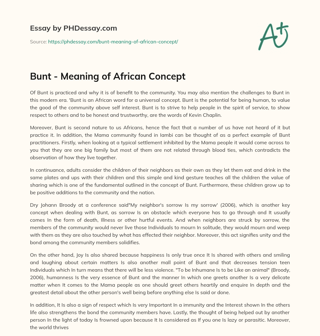 Bunt Meaning Of African Concept 600 Words PHDessay