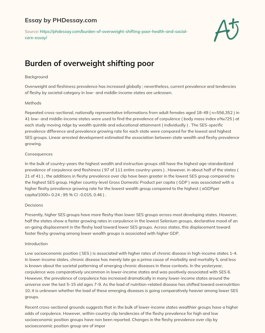 Burden of overweight shifting poor essay