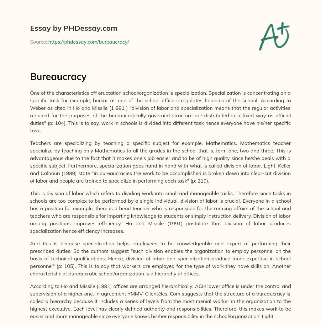 Specialization and Division of Labor in Schools/Organizations essay