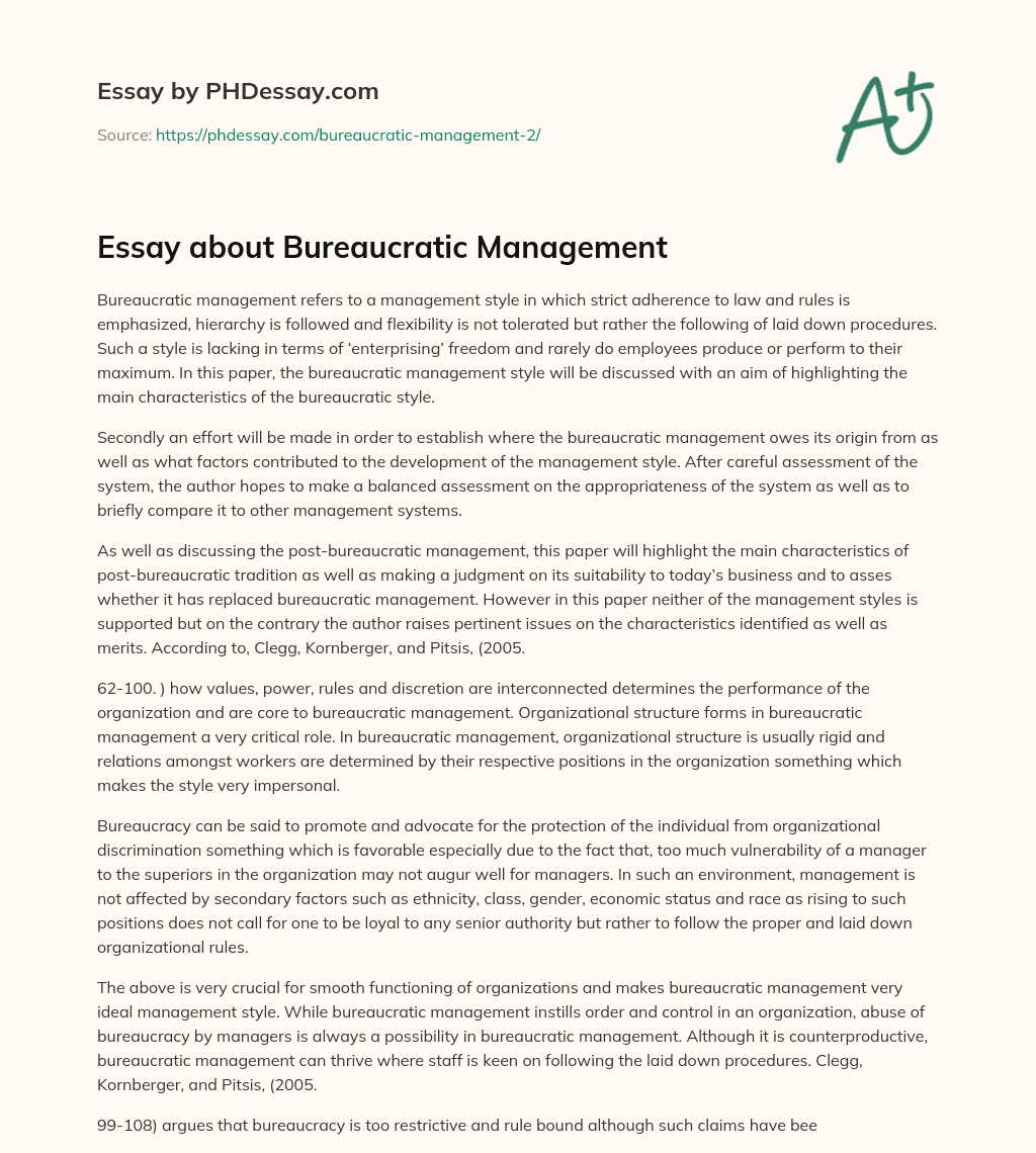 Essay about Bureaucratic Management essay