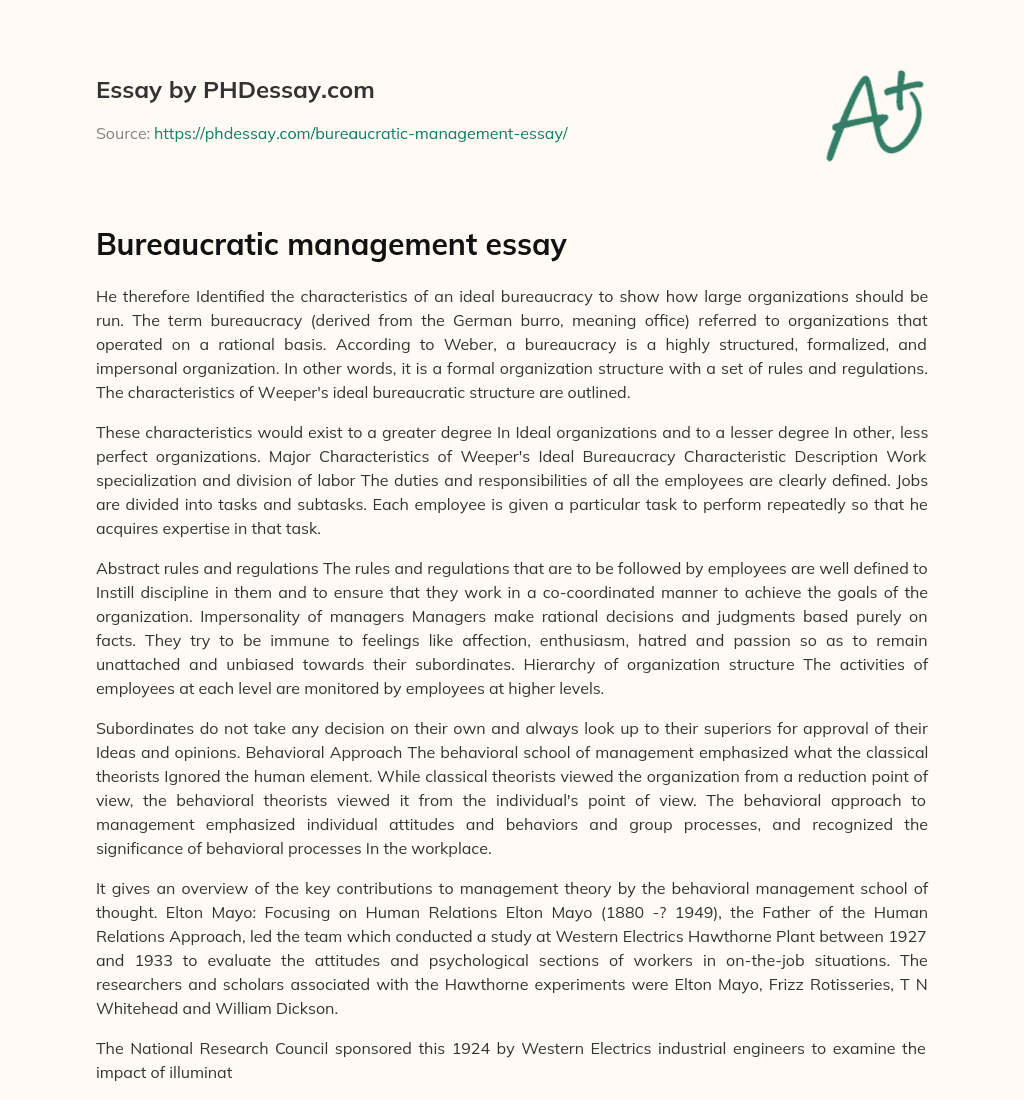 Bureaucratic management essay essay