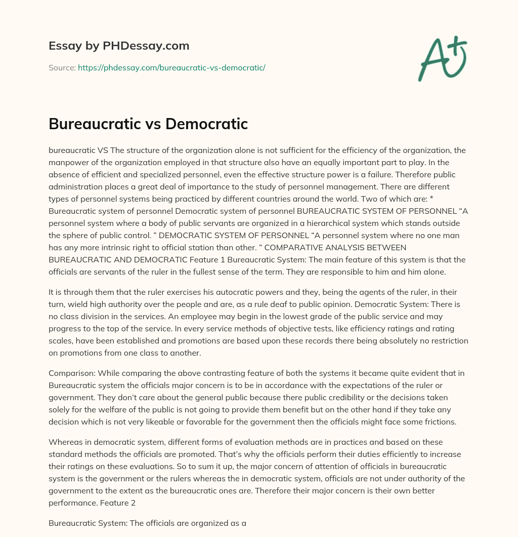 Bureaucratic vs Democratic essay