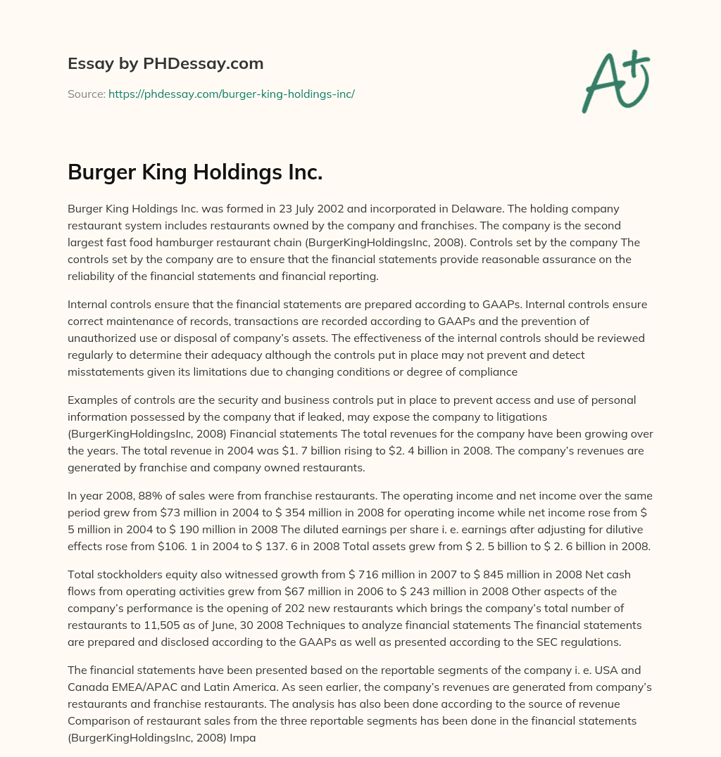 Burger King Holdings Inc. essay