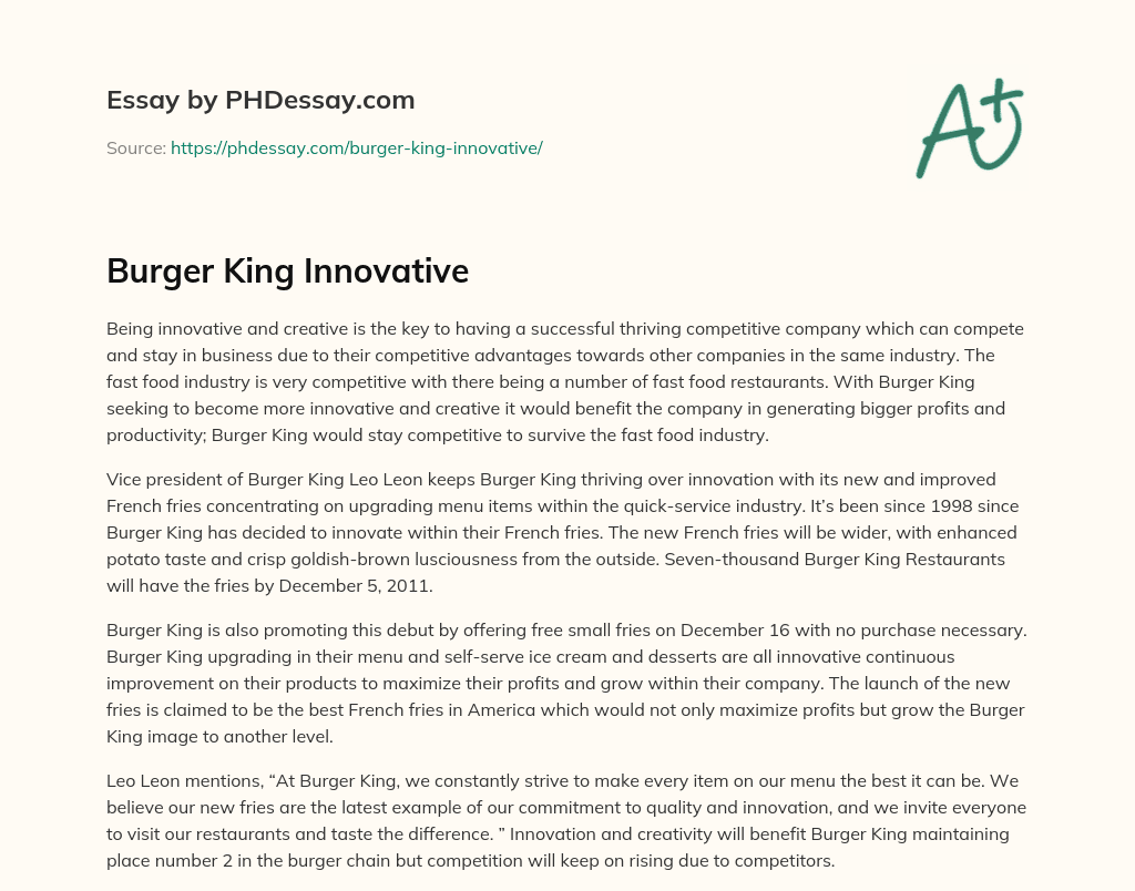 Burger King Innovative essay