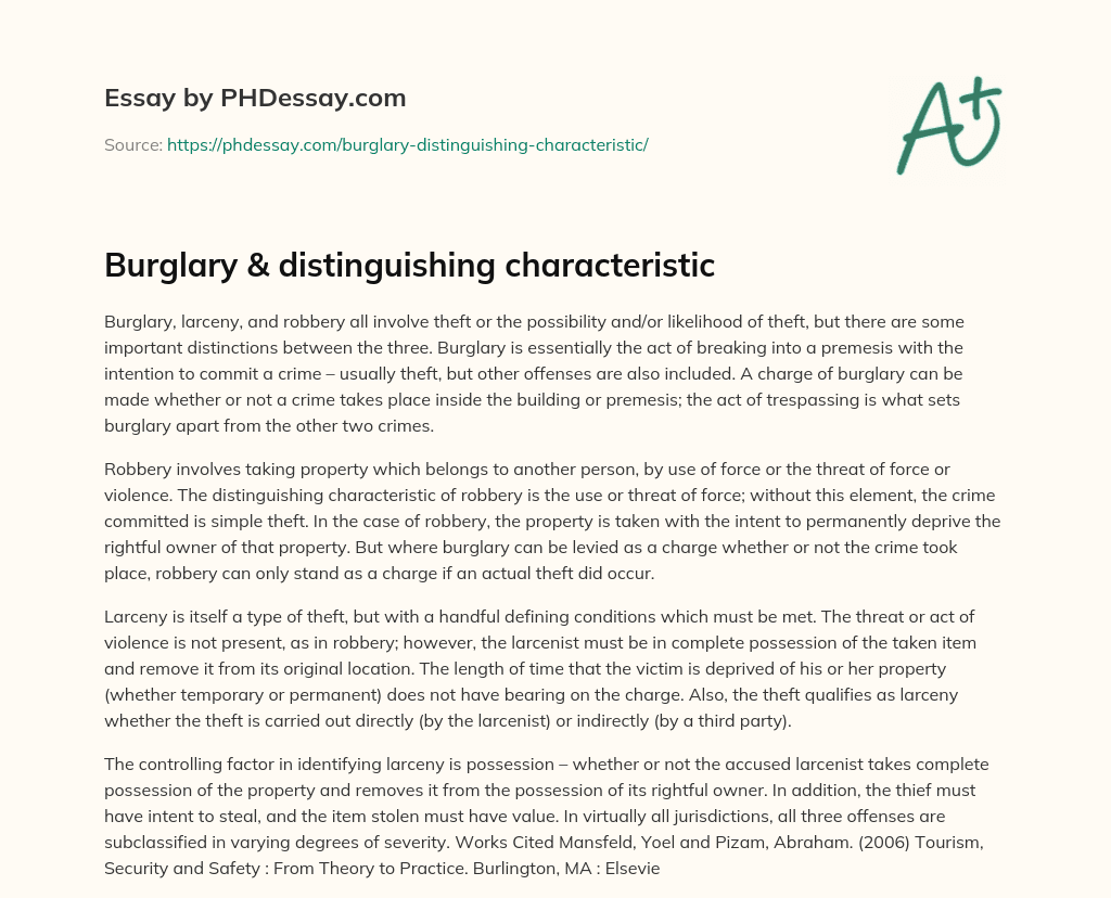 Burglary & distinguishing characteristic essay