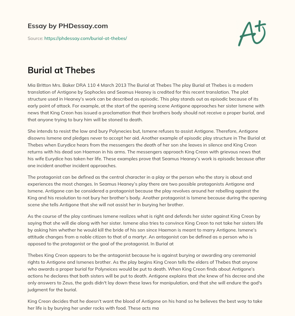 Burial at Thebes essay