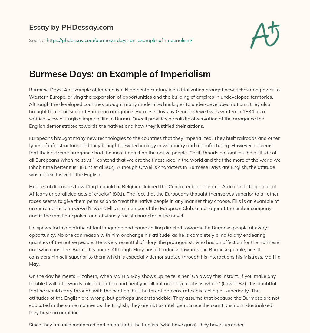 Burmese Days: an Example of Imperialism essay
