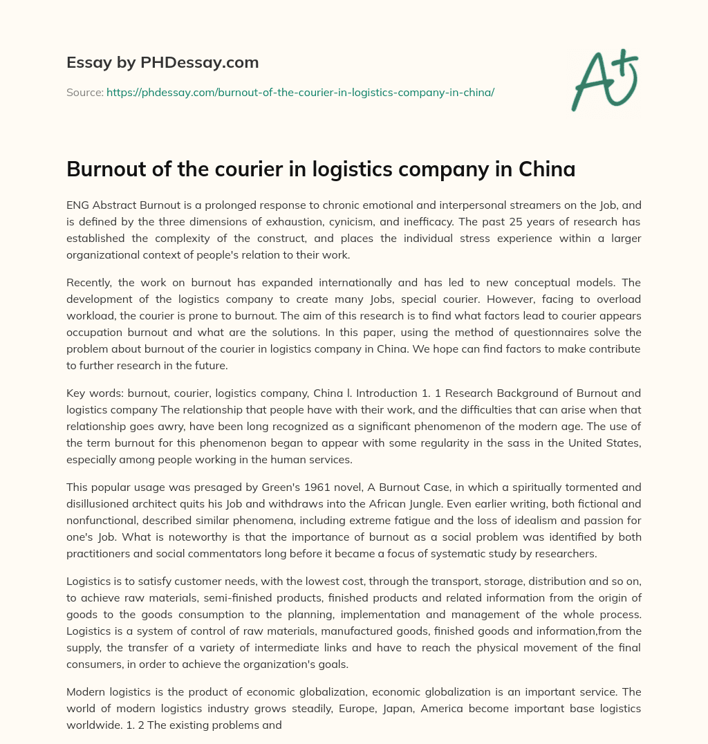 Burnout of the courier in logistics company in China essay