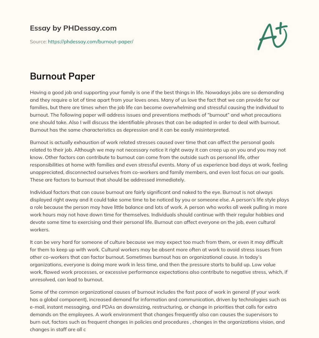 Burnout Paper essay