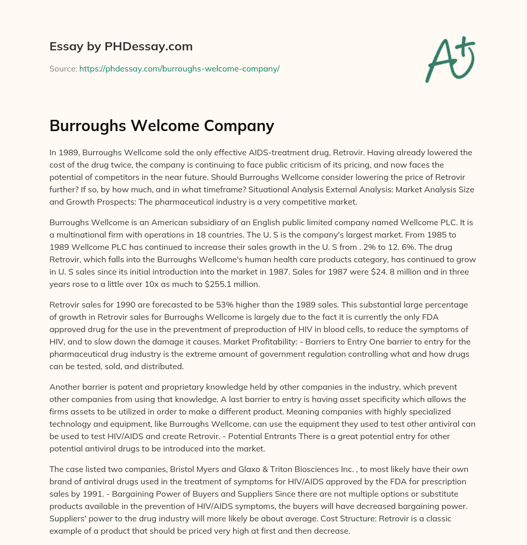 Burroughs Welcome Company essay