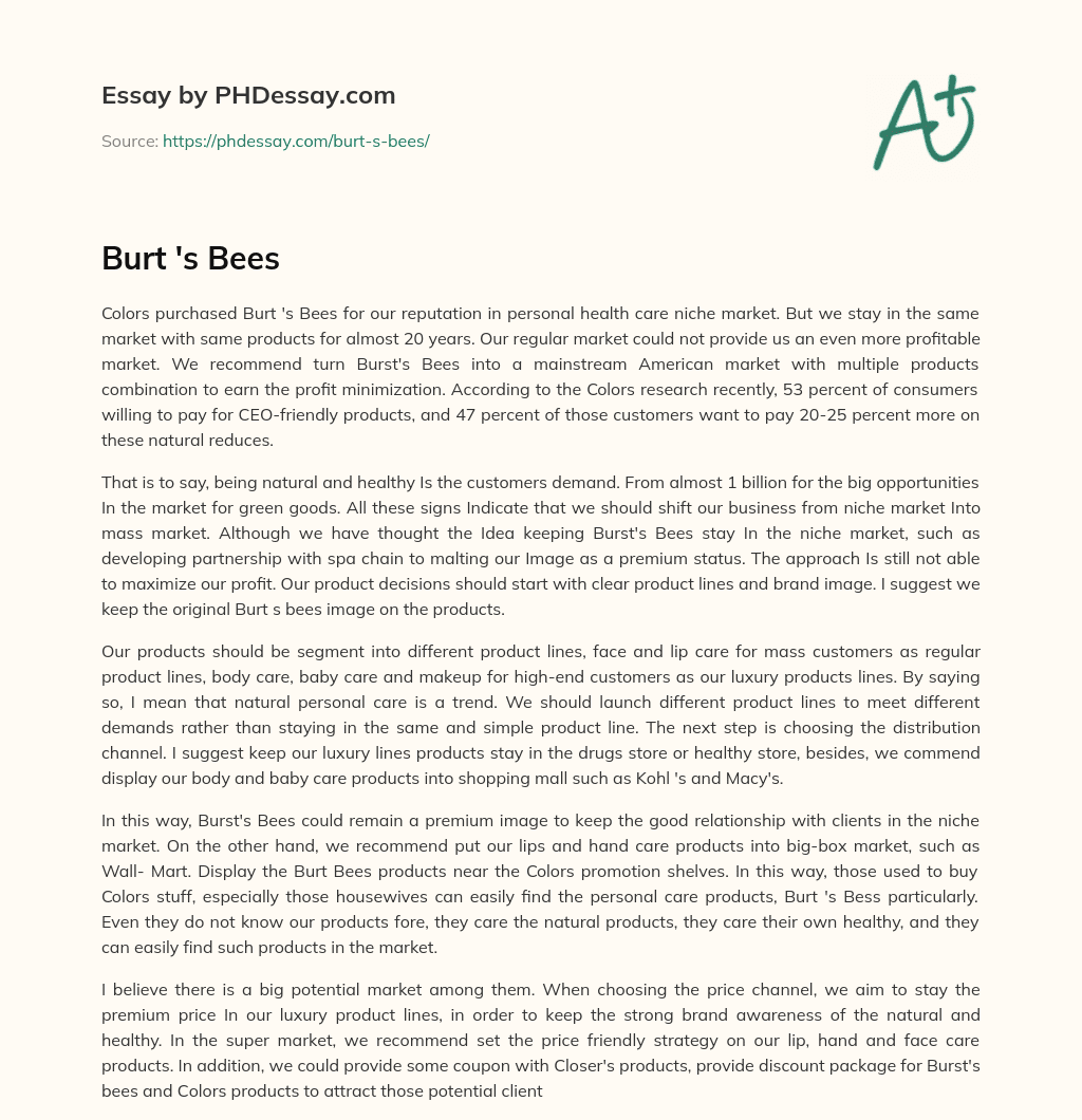 Burt ‘s Bees essay