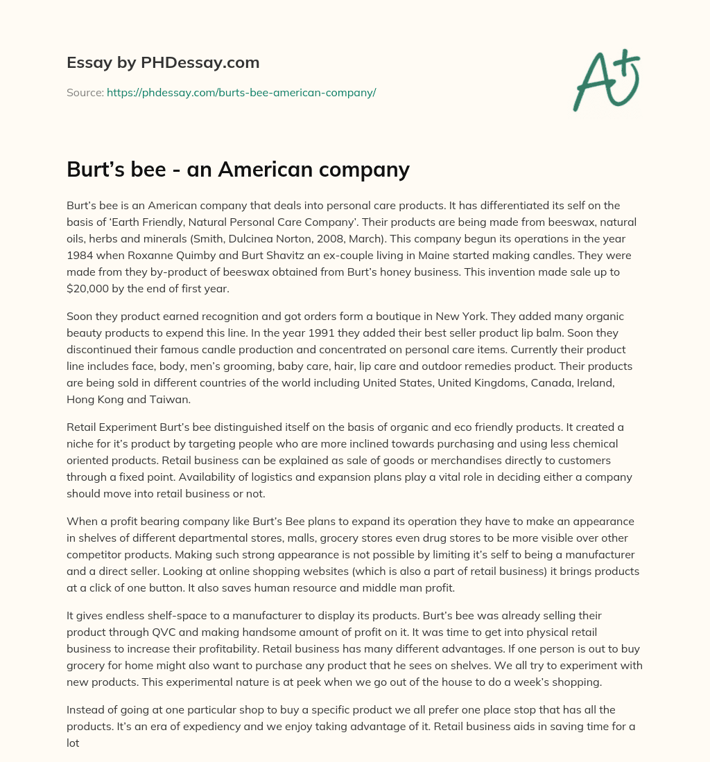 Burt’s bee – an American company essay