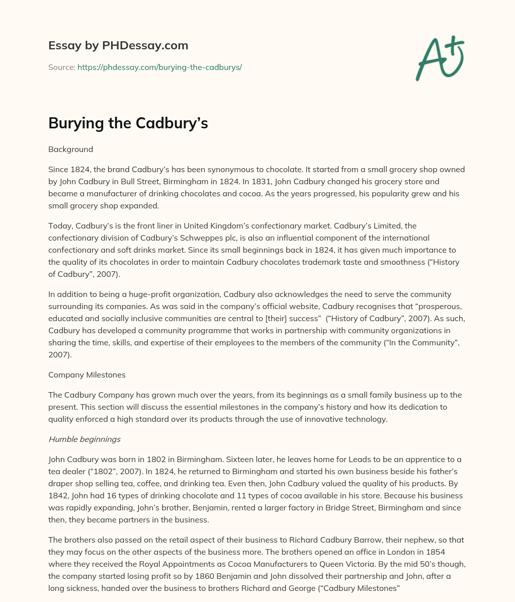 Burying the Cadbury’s essay