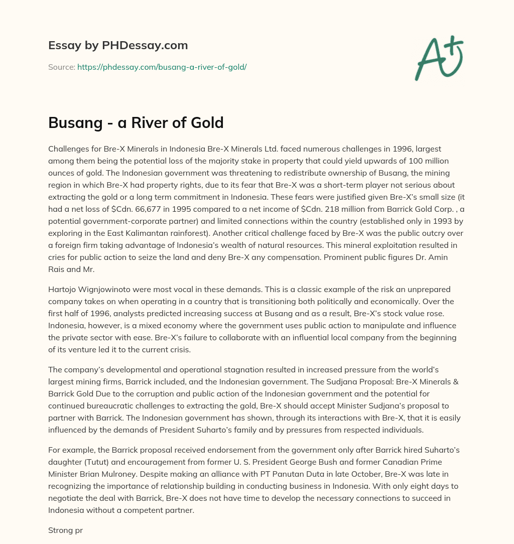 Busang – a River of Gold essay