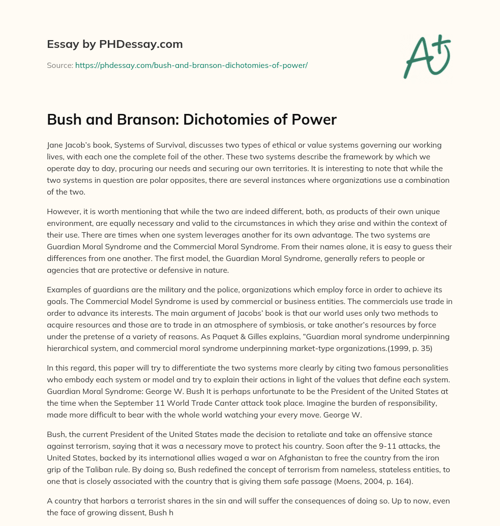 Bush and Branson: Dichotomies of Power essay