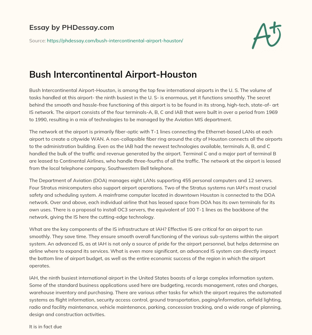Bush Intercontinental Airport-Houston essay