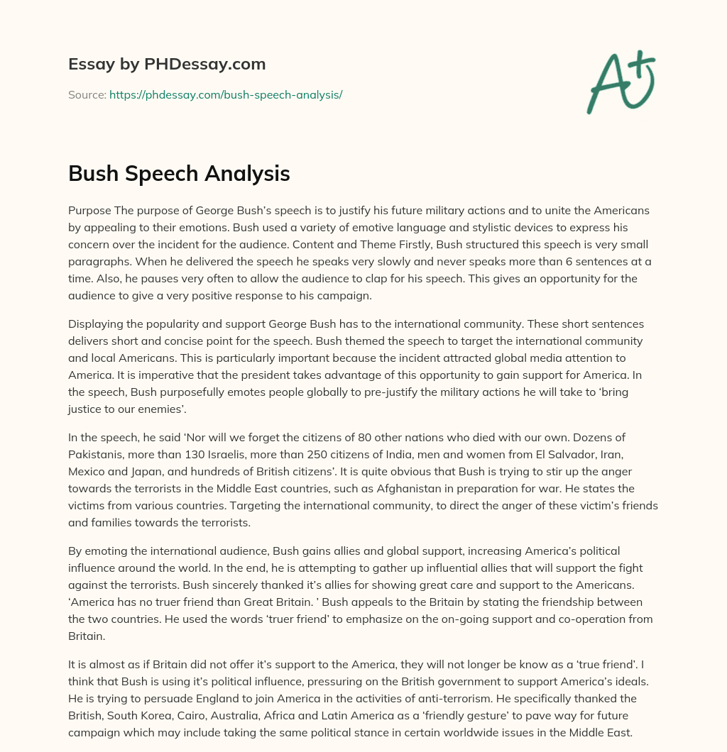 Bush Speech Analysis essay