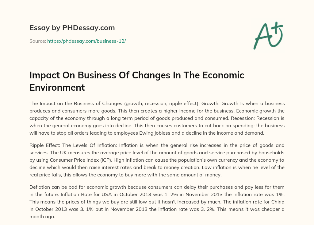 Impact On Business Of Changes In The Economic Environment essay