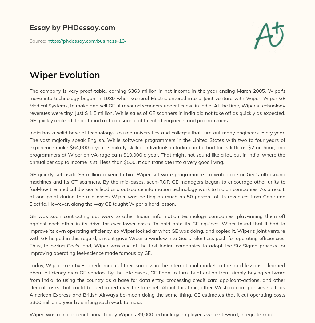 Wiper Evolution essay