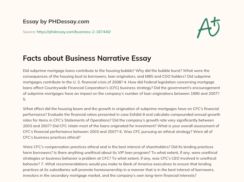 Facts about Business Narrative Essay essay