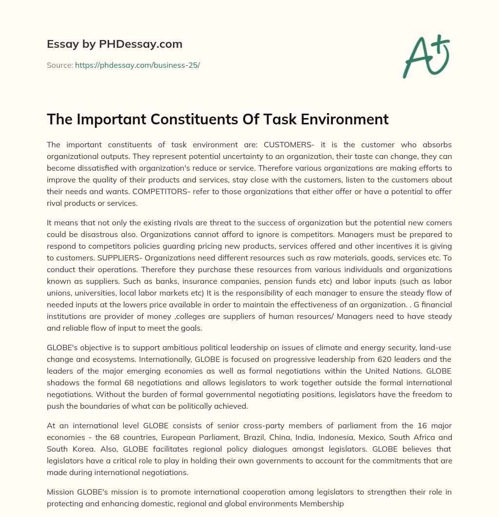 The Important Constituents Of Task Environment essay