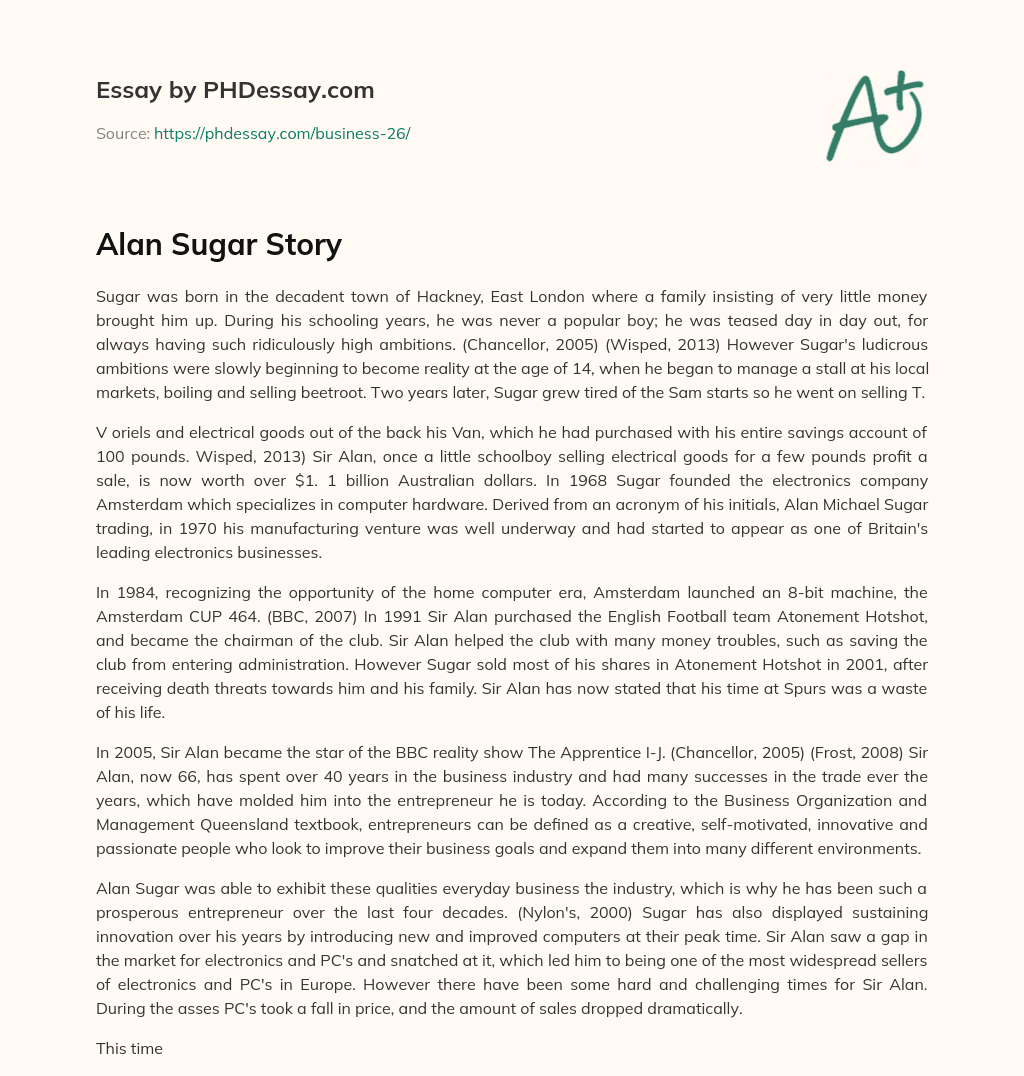 Alan Sugar Story essay