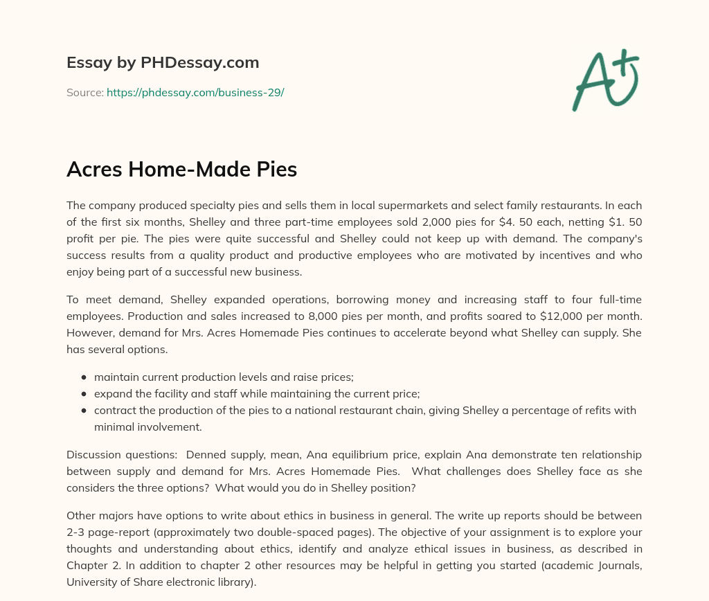 Acres Home-Made Pies essay