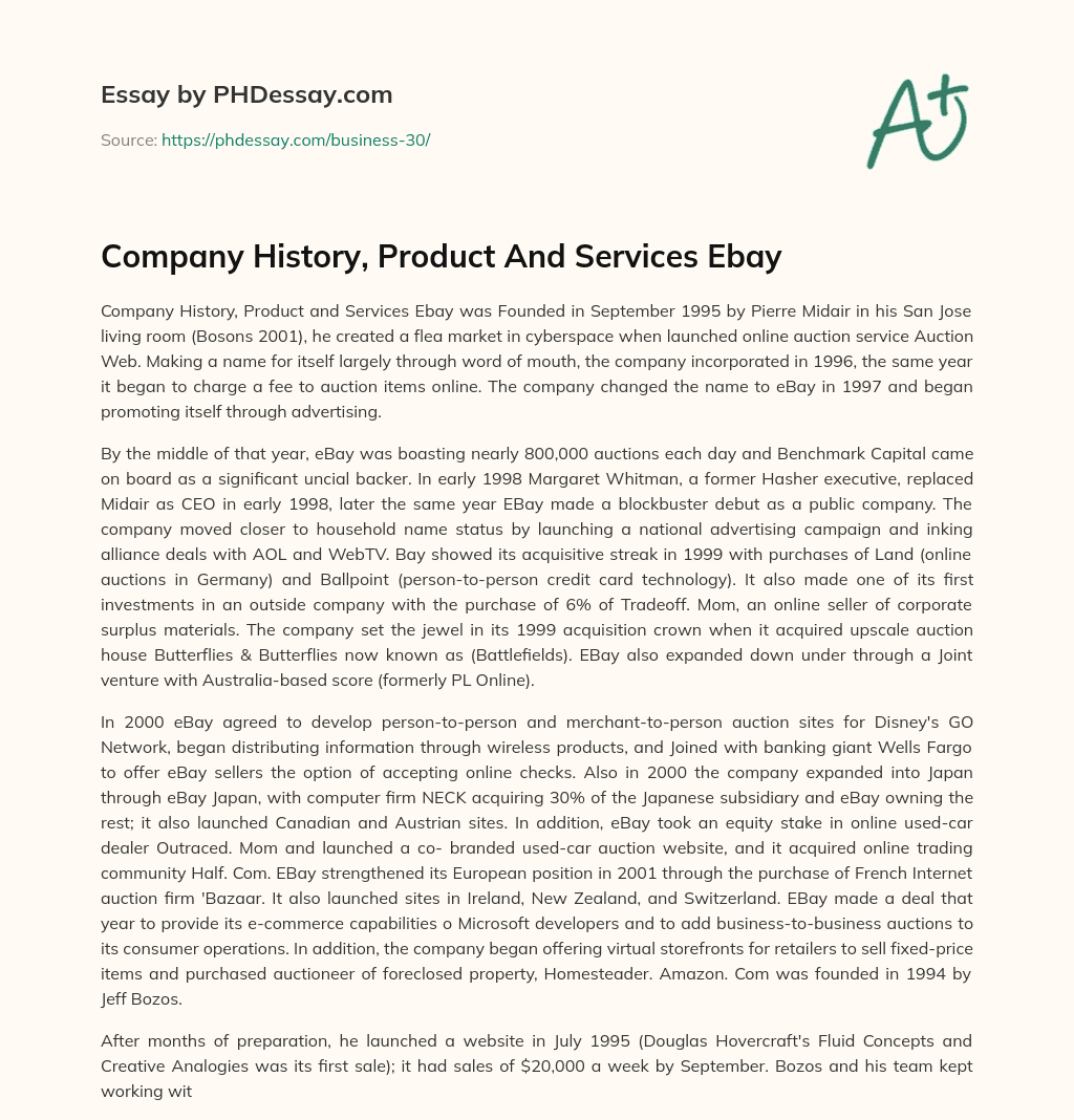 Company History, Product And Services Ebay essay