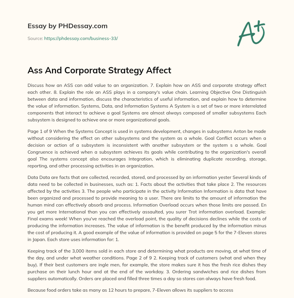 Ass And Corporate Strategy Affect essay