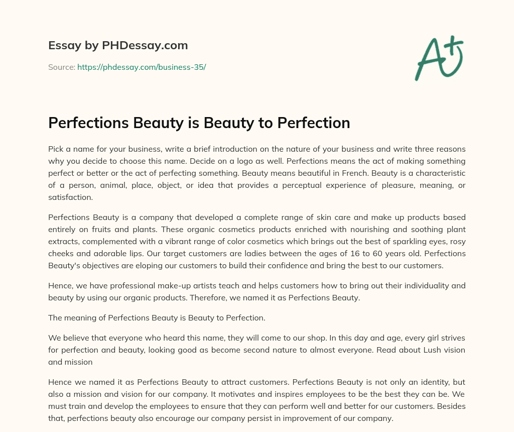 Perfections Beauty is Beauty to Perfection essay