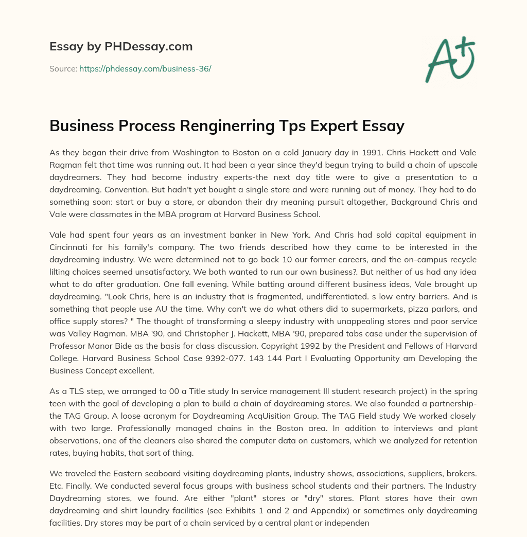 Business Process Renginerring Tps Expert Essay essay