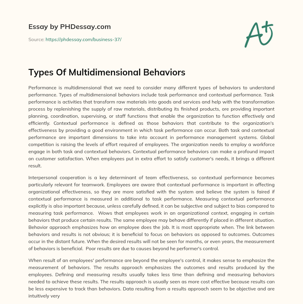 Types Of Multidimensional Behaviors essay