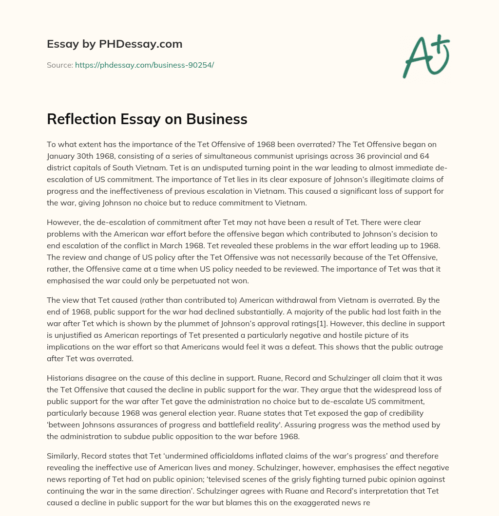 Reflection Essay on Business essay