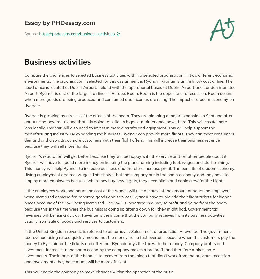 Business activities essay