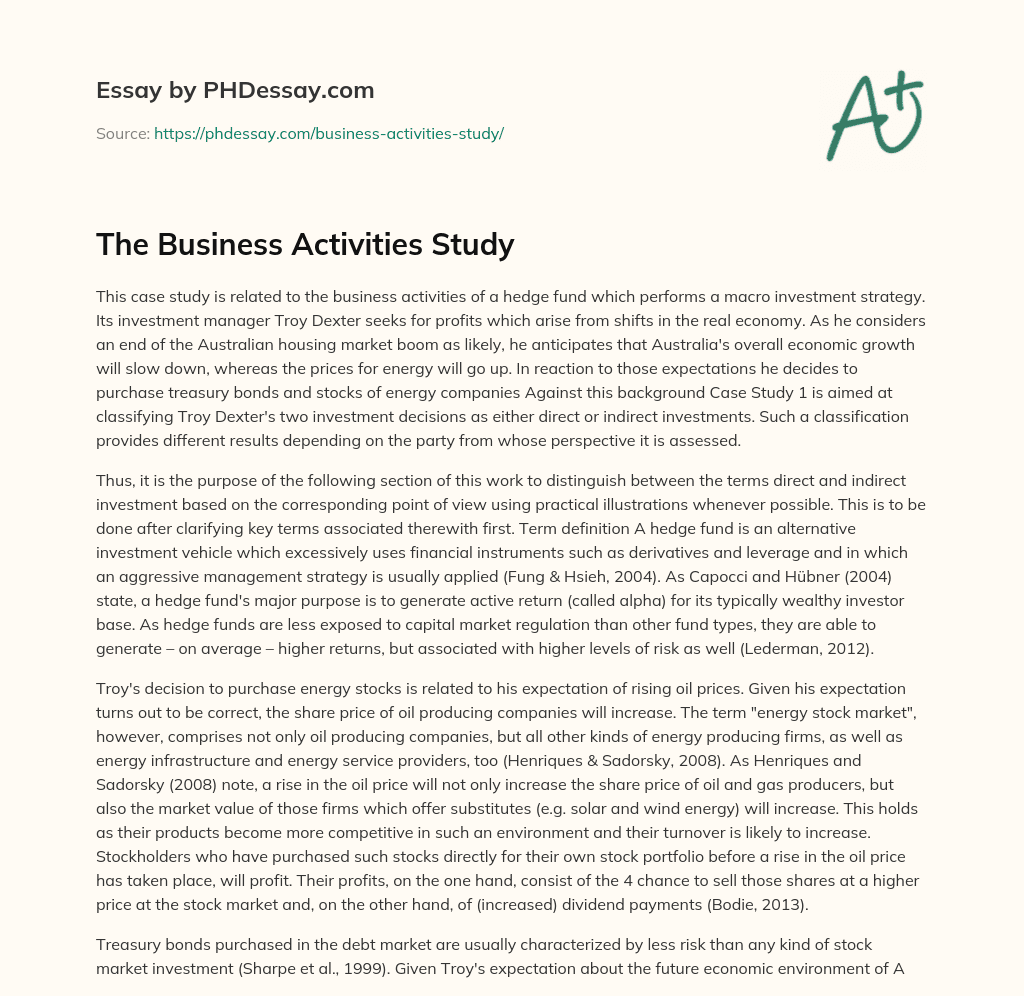 The Business Activities Study essay