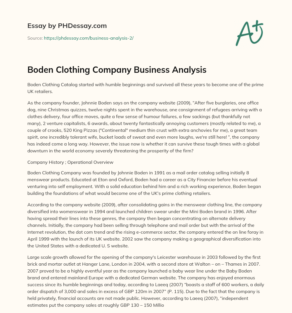 Boden Clothing Company Business Analysis essay